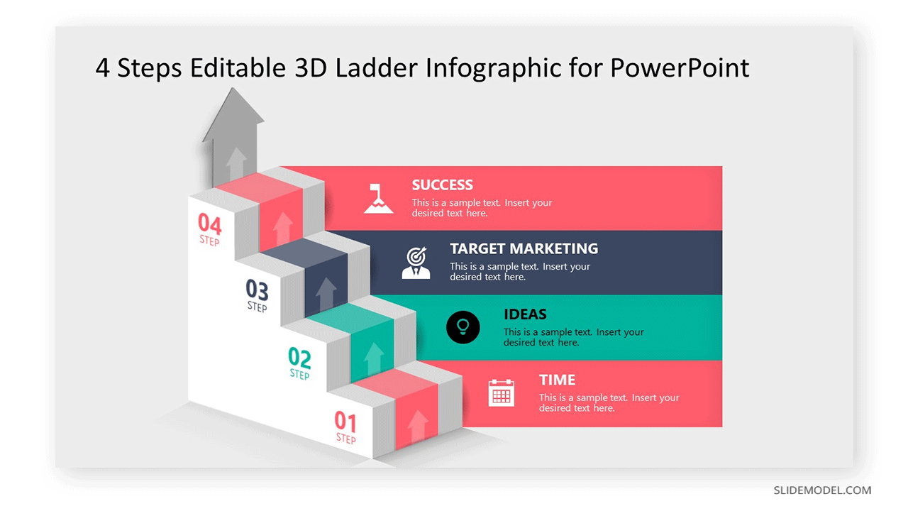 4 Steps 3D Ladder Infographic template for PowerPoint