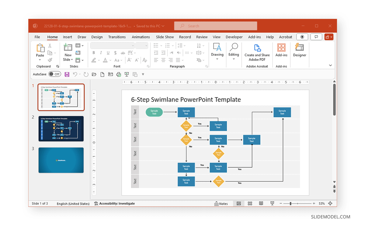 6-Step swimlane template for PowerPoint