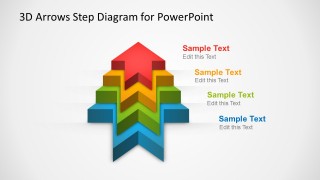 Four 3D arrows template forming a stage diagram in PowerPoint with editable shapes