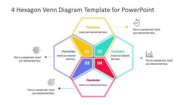 4 Hexagon Venn Diagram PowerPoint Template