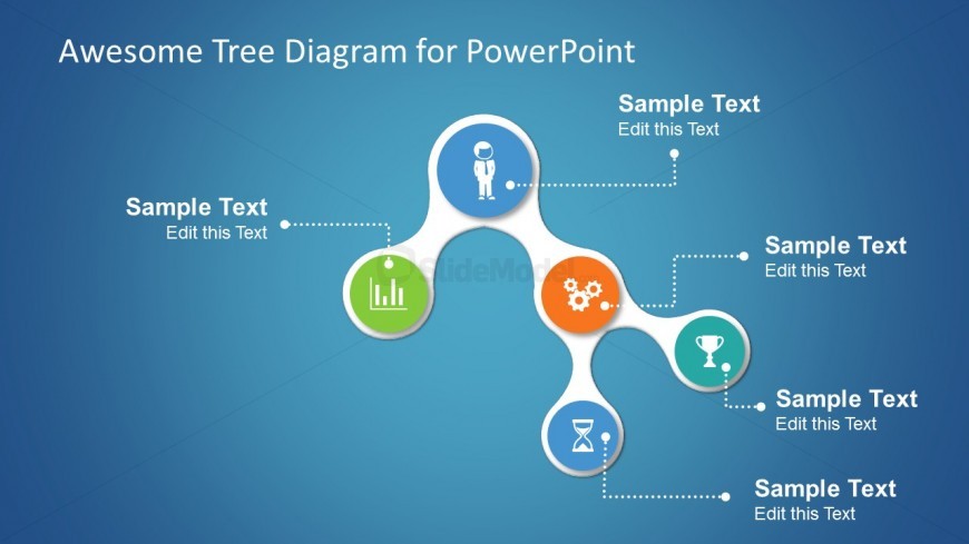 Awesome tree diagram for PowerPoint presentations with small icons on each node.