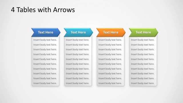 4 Tables in PowerPoint with Bevel Chevron Arrows