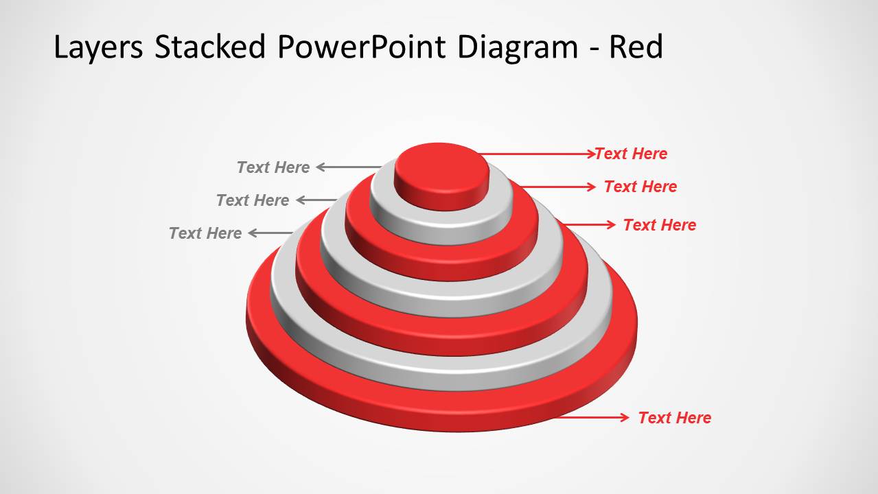 Red Layered Stacked Diagram for PowerPoint Multi-Level with 7 Levels
