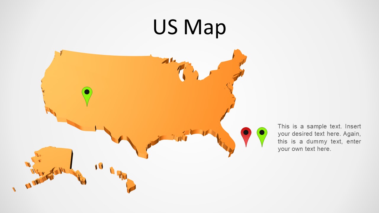 3D PowerPoint Map of US in orange background