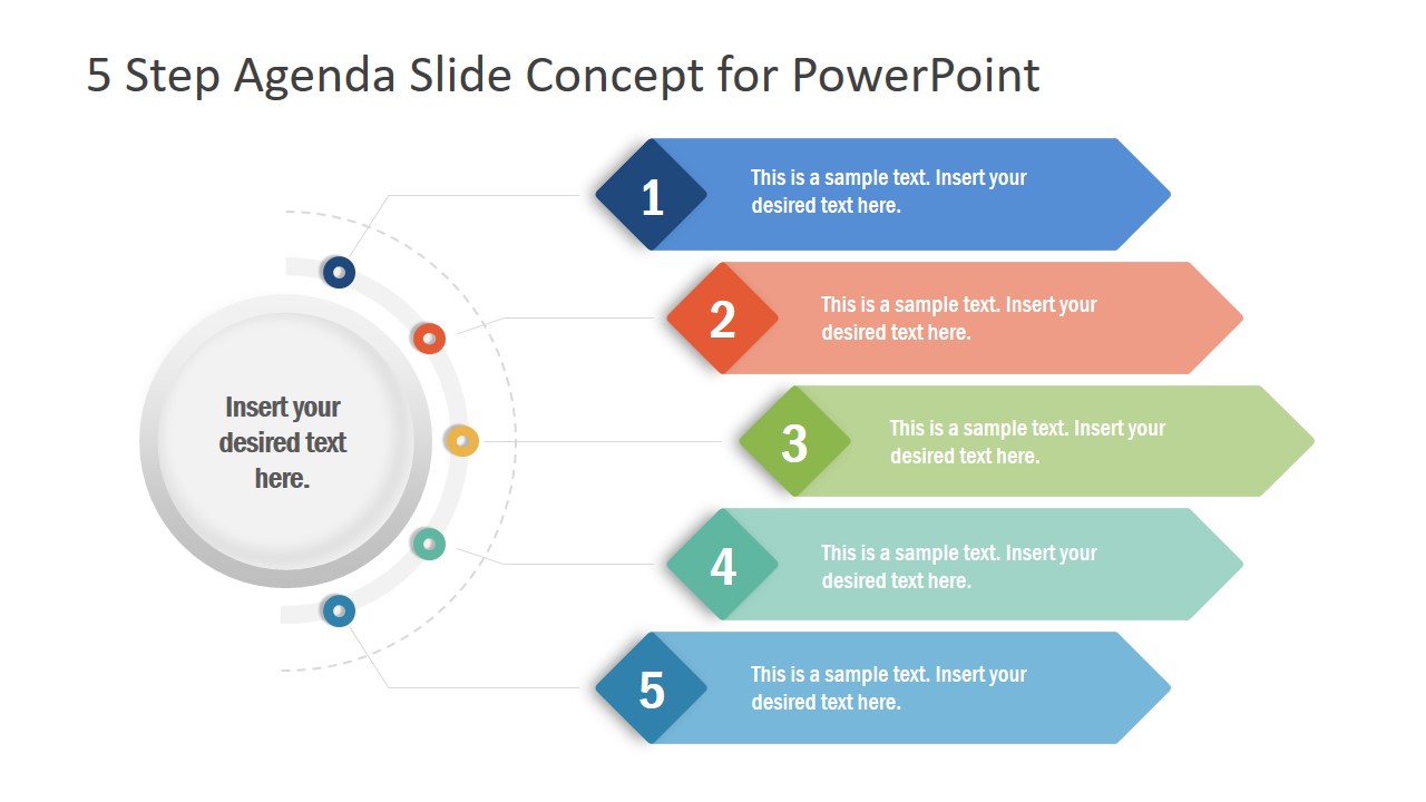 Mẫu slide giới thiệu 5 bước (5 Step Agenda Slide Concept PowerPoint Template): Mẫu slide giới thiệu 5 bước này có thể giúp bạn tổ chức các ý tưởng và kế hoạch của mình một cách hiệu quả và thuyết phục. Bố cục trực quan cùng các biểu tượng đầy tính sáng tạo sẽ giúp bạn trình bày tốt hơn và đạt được hiệu quả cao.