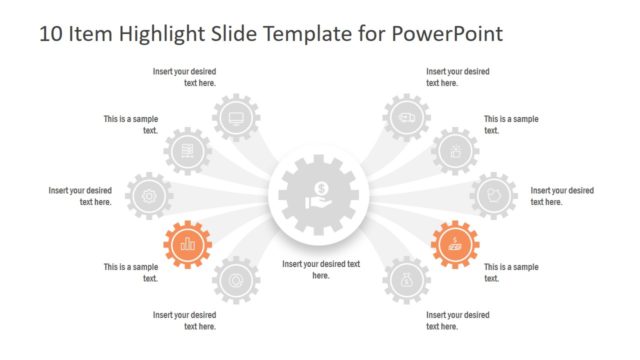 10 Item Highlight Slide Gears PPT