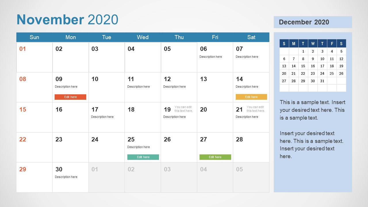 November Calendar PowerPoint Template for 2020