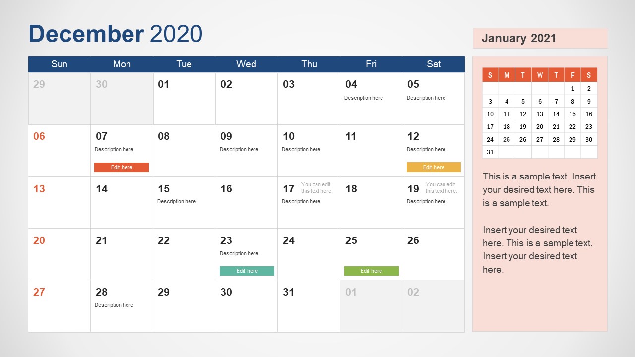 December Calendar PowerPoint Template for 2020