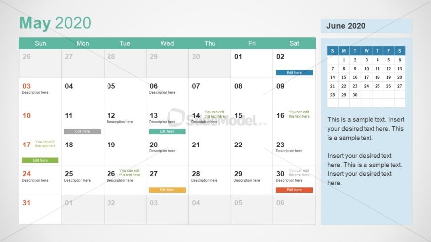 May Calendar PowerPoint Template for 2020