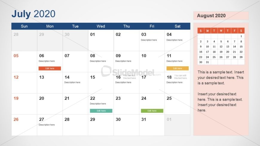July Calendar PowerPoint Template for 2020