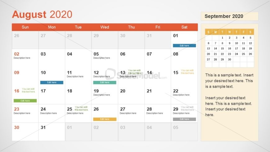 August Calendar PowerPoint Template for 2020