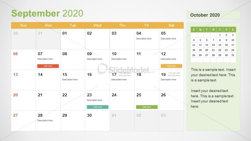 September Calendar PowerPoint Template for 2020