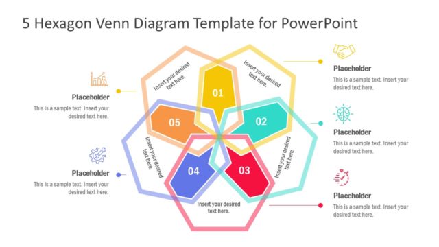 5 Hexagon Venn Diagram PowerPoint Template