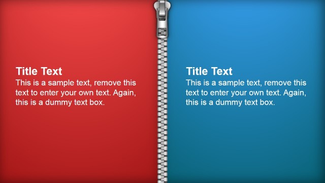 Two Vertical Tiles Separated by Zipper PowerPoint Shapes