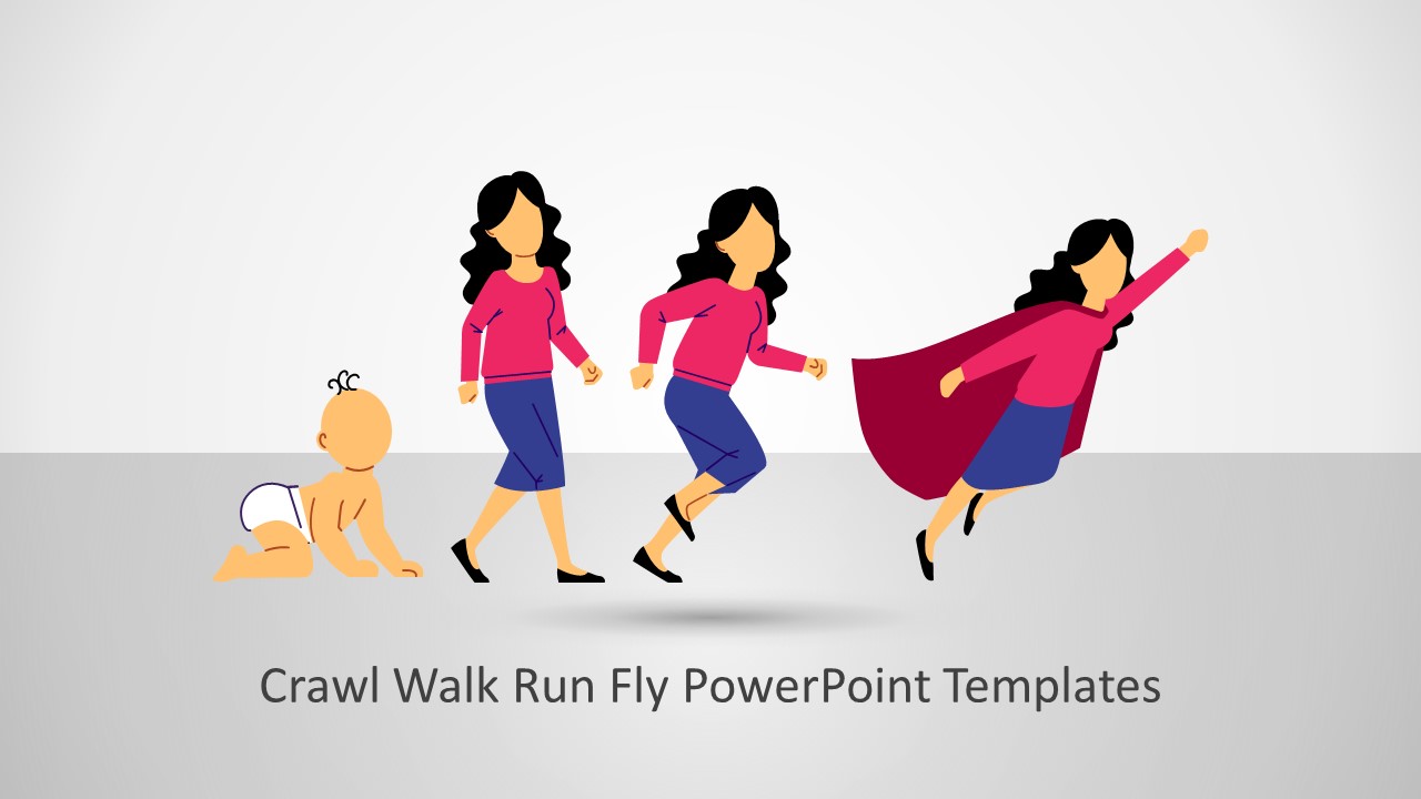 Woman Crawl Walk Run Fly Illustration