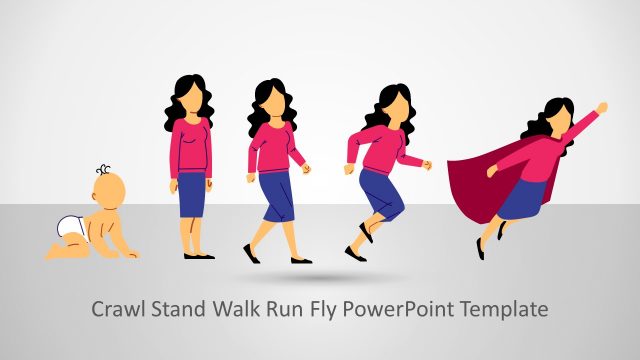 Woman Crawl Stand Walk Run Fly PowerPoint Template