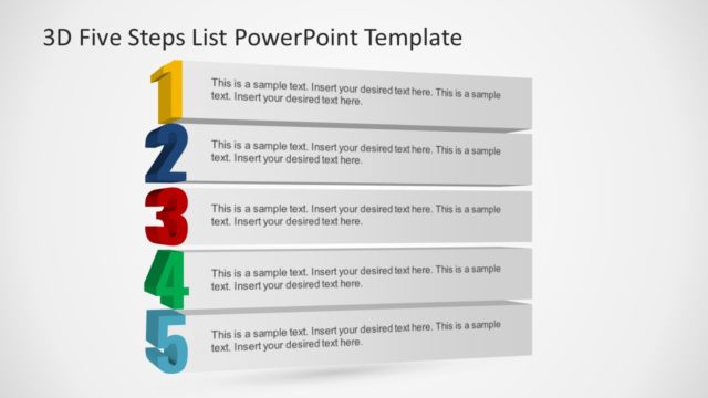3D Five Steps List PowerPoint Template