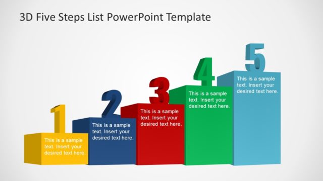 Bar Style 3D PowerPoint 5 Steps Diagram
