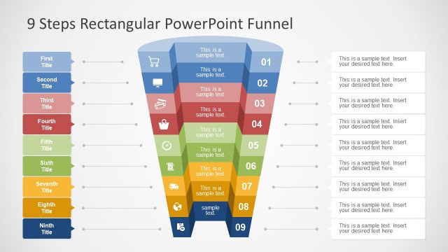 9 Steps Rectangular PowerPoint Funnel