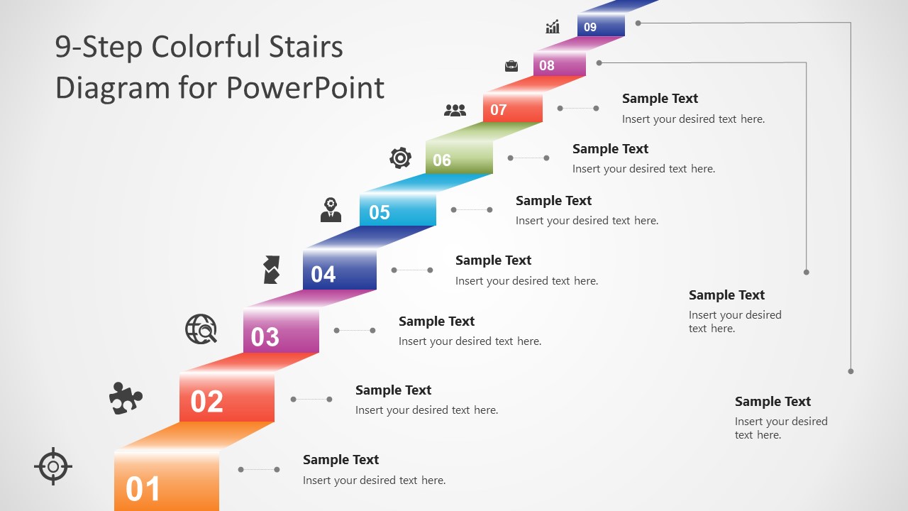 9-Step Colorful Stairs Diagram Slide