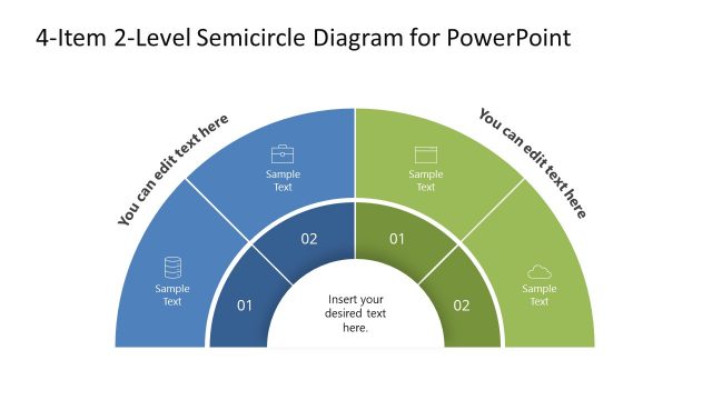 4-Item 2-Level  Semicircle Diagram PowerPoint Template