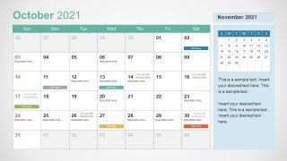 October 2021 Calendar Template Slide 