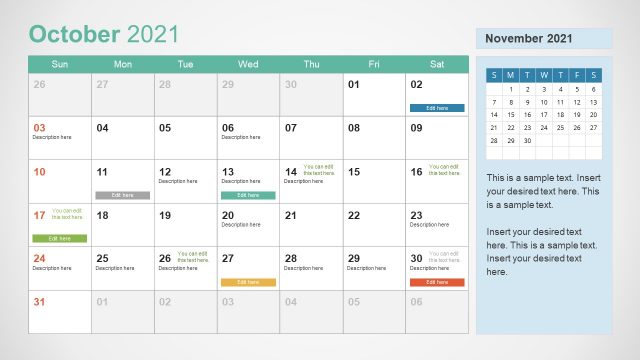 2021 Calendar Template October PowerPoint