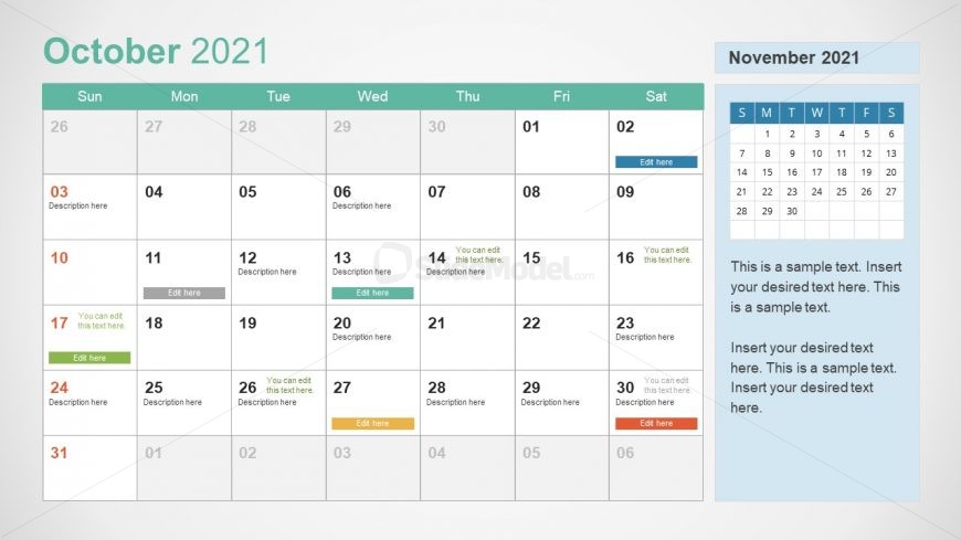 October 2021 Calendar Template Slide 