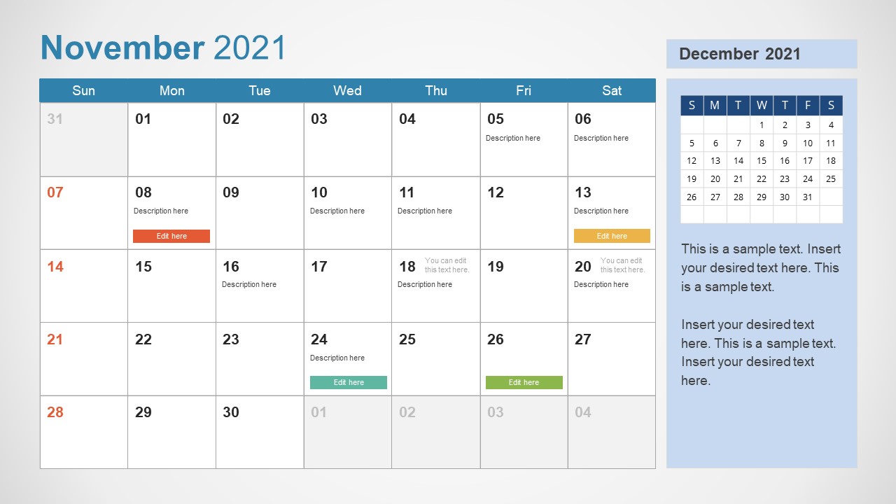 November 2021 Calendar Template Slide 