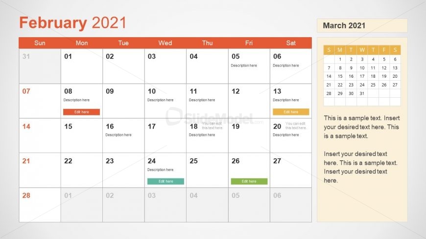 February 2021 Calendar Template Slide