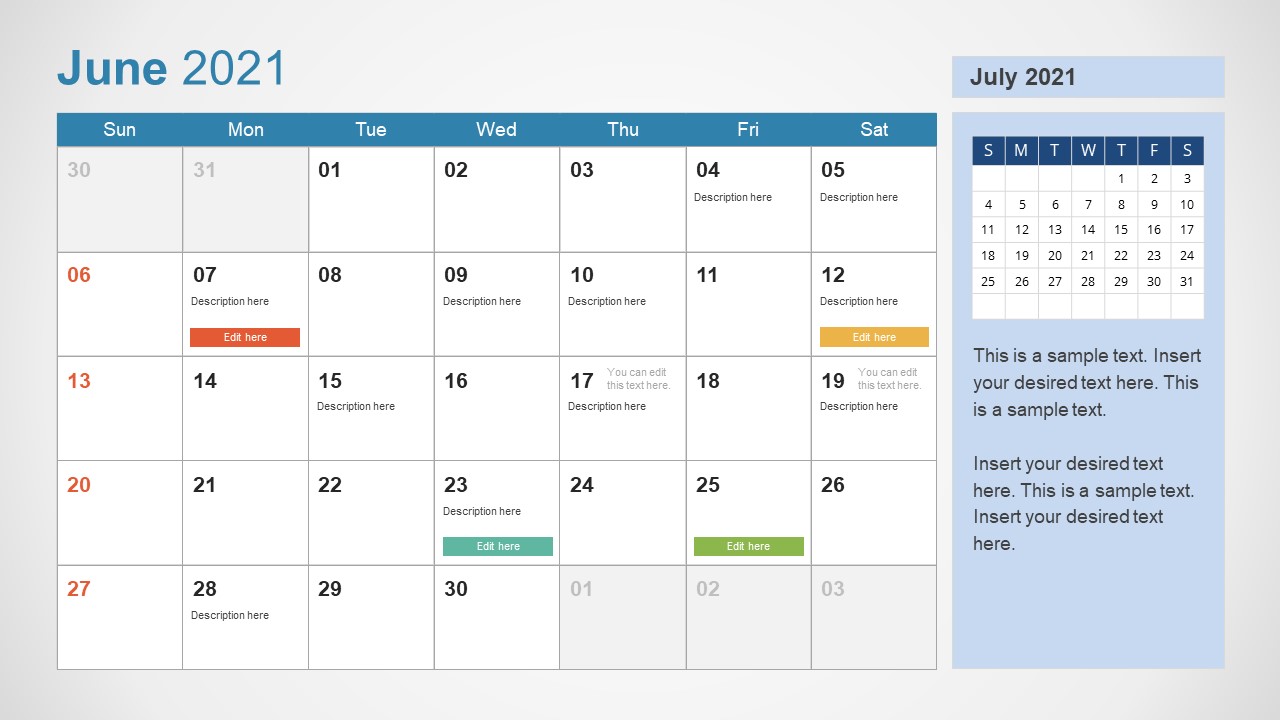 June 2021 Calendar Template Slide 