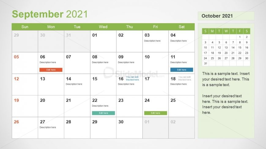 September 2021 Calendar Template Slide 