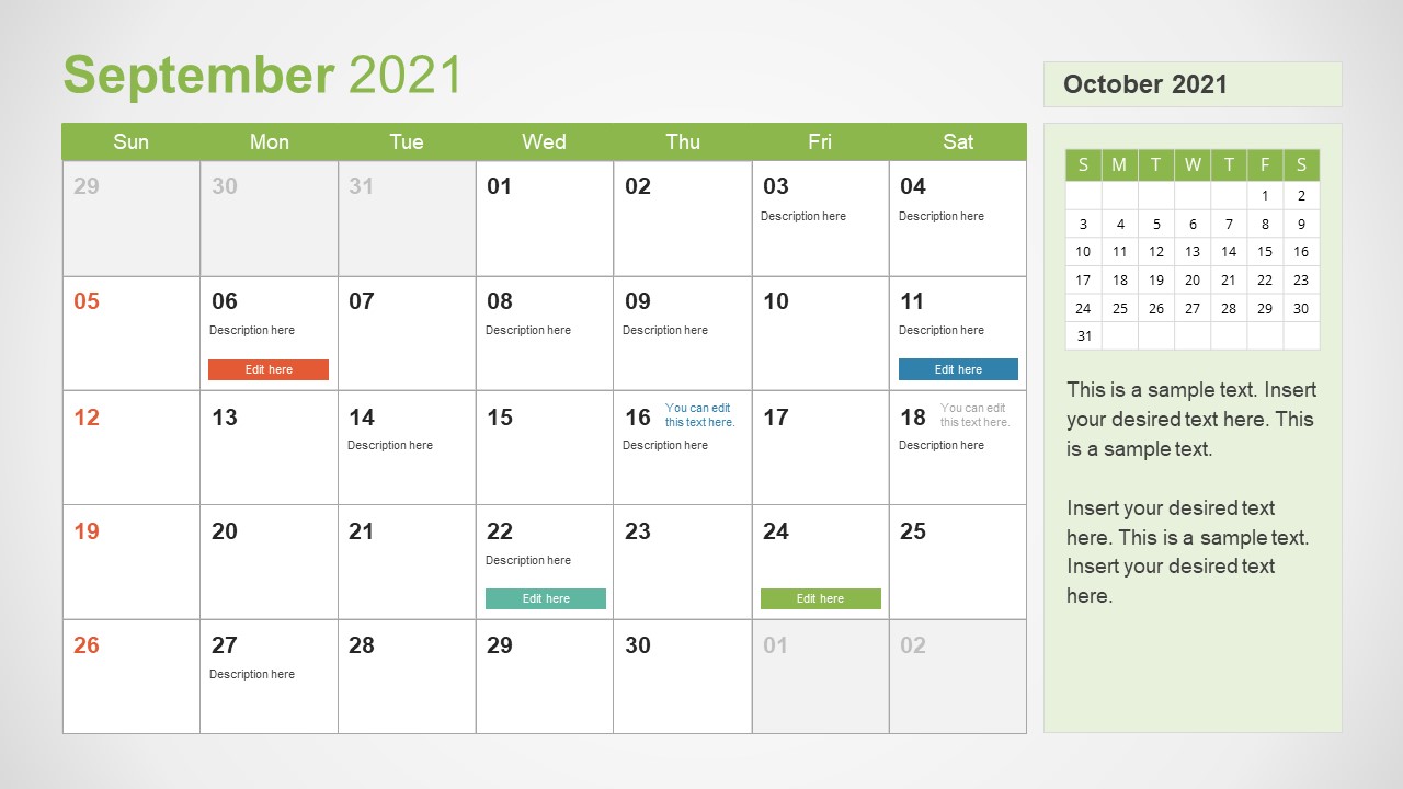 September 2021 Calendar Template Slide 
