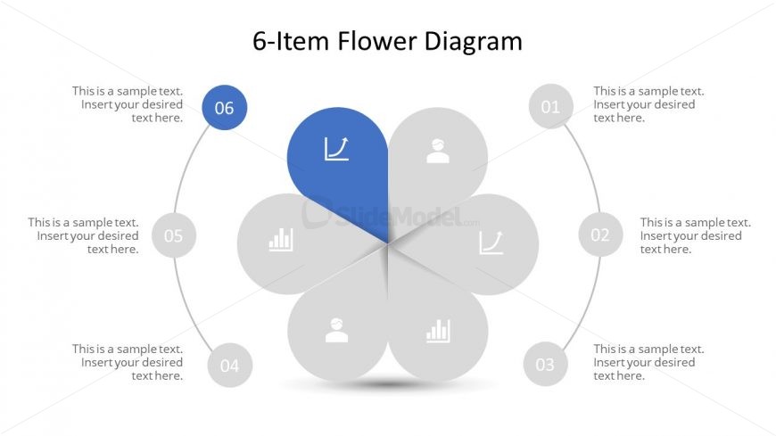 Editable PowerPoint Step 6 Flower Diagram
