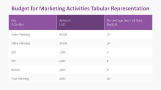 Presentation of Marketing Budget in Table Layout