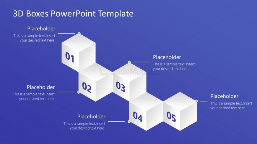 PowerPoint 5 3D Boxes Diagram Template 
