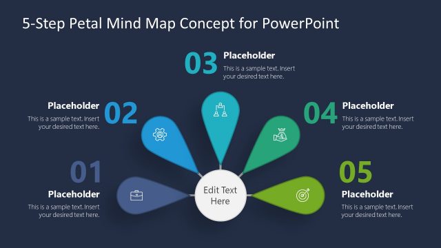 PowerPoint Mind Map Diagram 5 Steps Petals