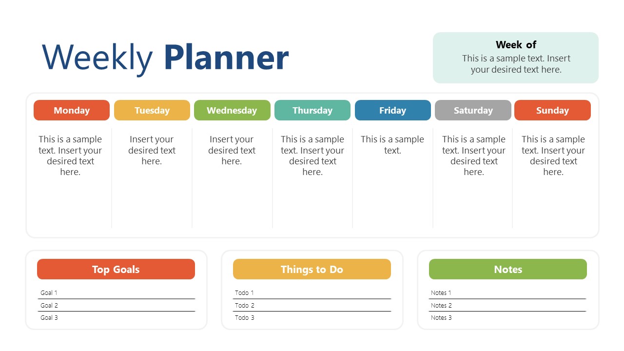 Weekly Schedule of Tasks in Planner Template 