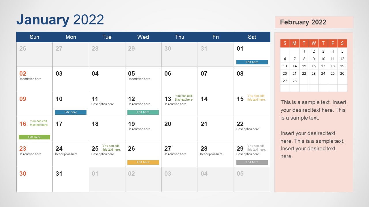 Template of January 2022 Calendar
