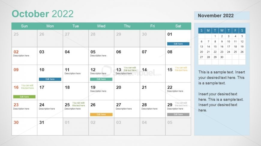 Template of October 2022 Calendar