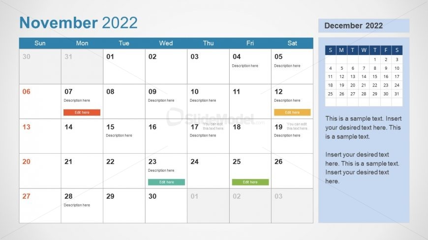 Template of November 2022 Calendar
