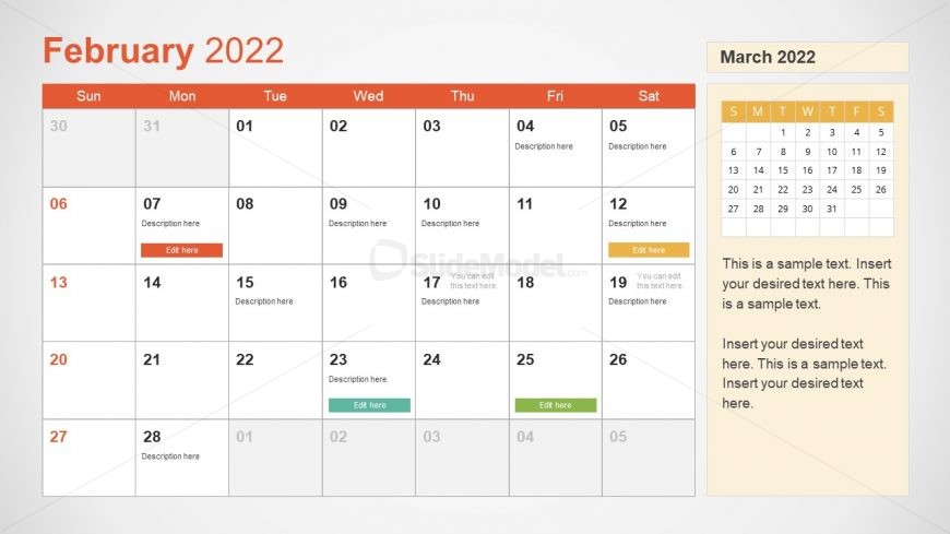 Template of February 2022 Calendar