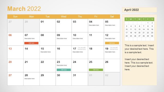 March 2022 PowerPoint Calendar