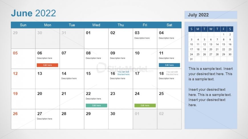 Template of June 2022 Calendar