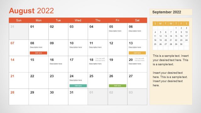 August 2022 PowerPoint Calendar