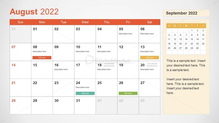 Template of August 2022 Calendar