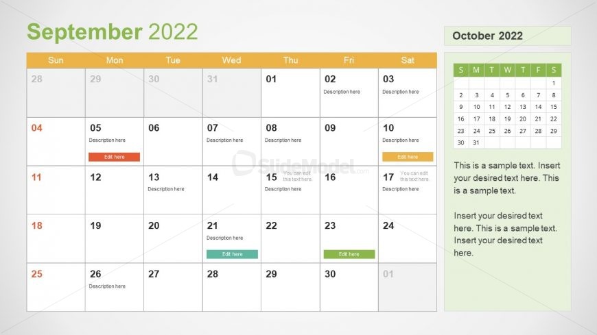 Template of September 2022 Calendar