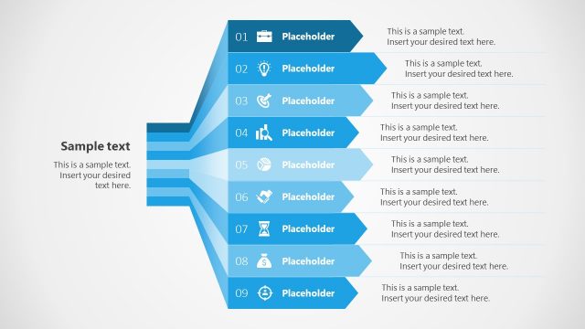 9 Steps Arrows Bars PowerPoint Diagram