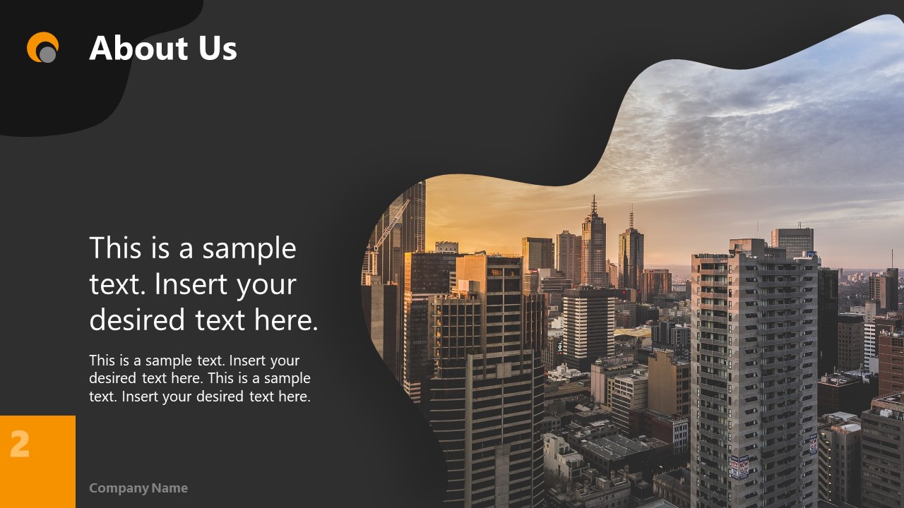 Dark PowerPoint Theme for About Us Slide