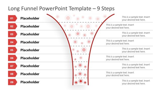 9 Steps Long Funnel Chart PowerPoint